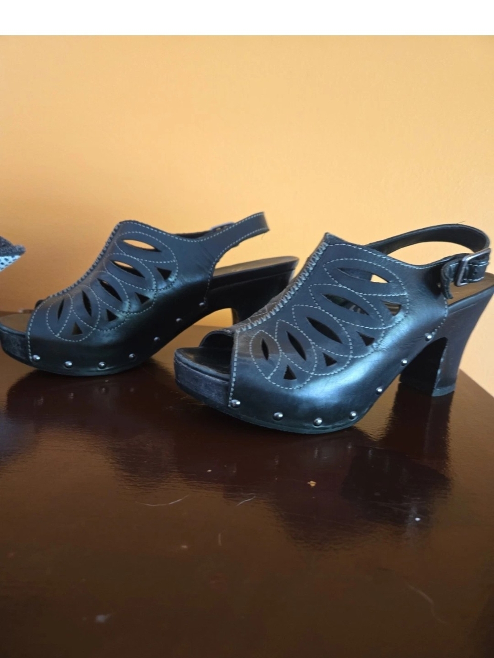 Black Cutout Slingback Platform Heels